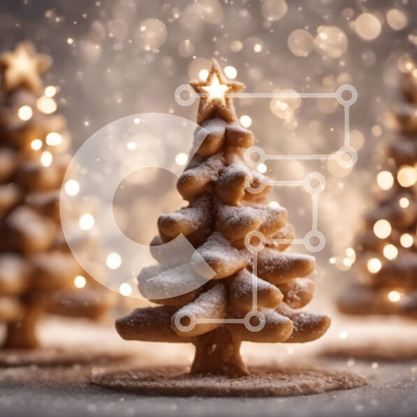 Intra Συλλεκτικό Ξύλινο Παζλ Plywood  4mm - Μπισκότα χριστουγεννιάτικου δέντρου σε χιονισμένο φόντο Bokeh Σε Ξύλινο Κουτί - Διαστάσεις: 10x10 cm – 25 κομμάτια