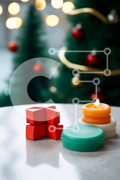 Intra Συλλεκτικό Ξύλινο Παζλ Plywood  4mm - Λευκό τραπέζι με κηροπήγια και πολύχρωμα κουτιά Σε Ξύλινο Κουτί - Διαστάσεις: 10x10 cm – 25 κομμάτια