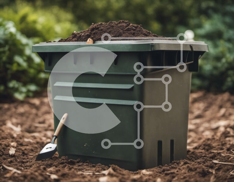 Intra Συλλεκτικό Ξύλινο Παζλ Plywood  4mm - Πράσινος κάδος απορριμμάτων στον κήπο με φυτά και φτυάρι Σε Ξύλινο Κουτί - Διαστάσεις: 10x10 cm – 25 κομμάτια