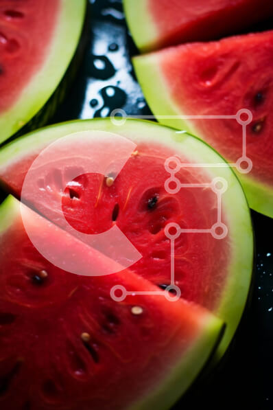 Σετ των 2 Intra Συλλεκτικό Ξύλινο Παζλ Plywood  4mm - Φέτες φρέσκου καρπουζιού σε μαύρη επιφάνεια Σε Ξύλινο Κουτί - Διαστάσεις: 10x10 cm – 25 κομμάτια