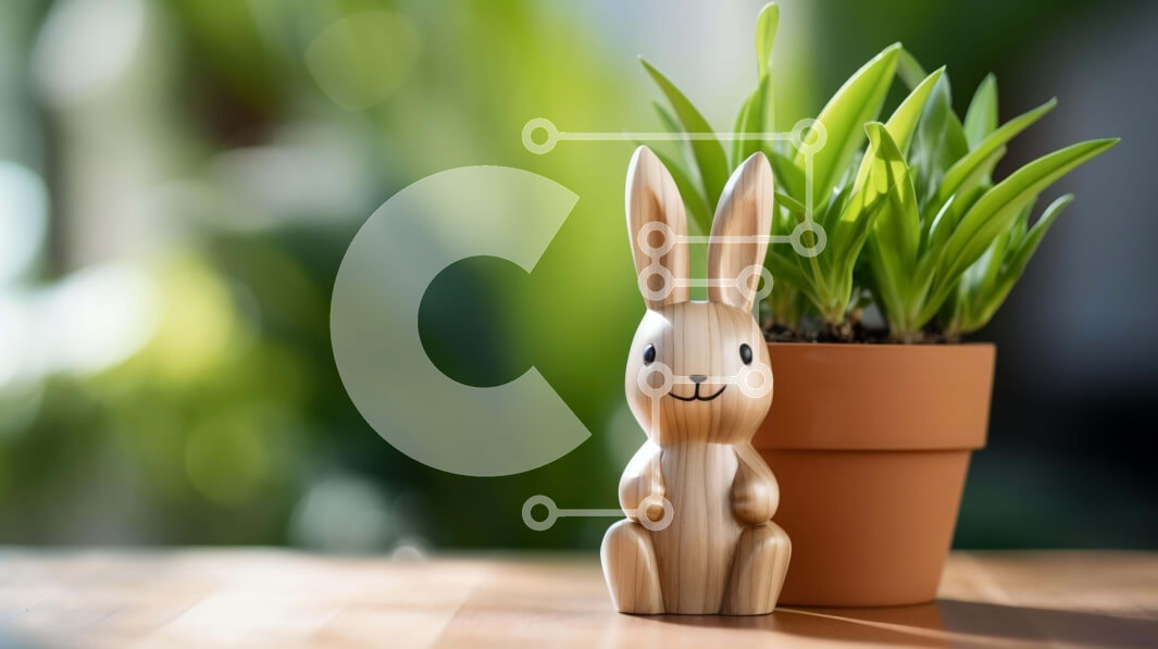 Intra Συλλεκτικό Ξύλινο Παζλ Plywood  4mm - Ξύλινο ειδώλιο λαγουδάκι δίπλα σε φυτό εσωτερικού χώρου σε γλάστρα Σε Ξύλινο Κουτί - Διαστάσεις Puzzle: 10x10 cm – 25 κομμάτια