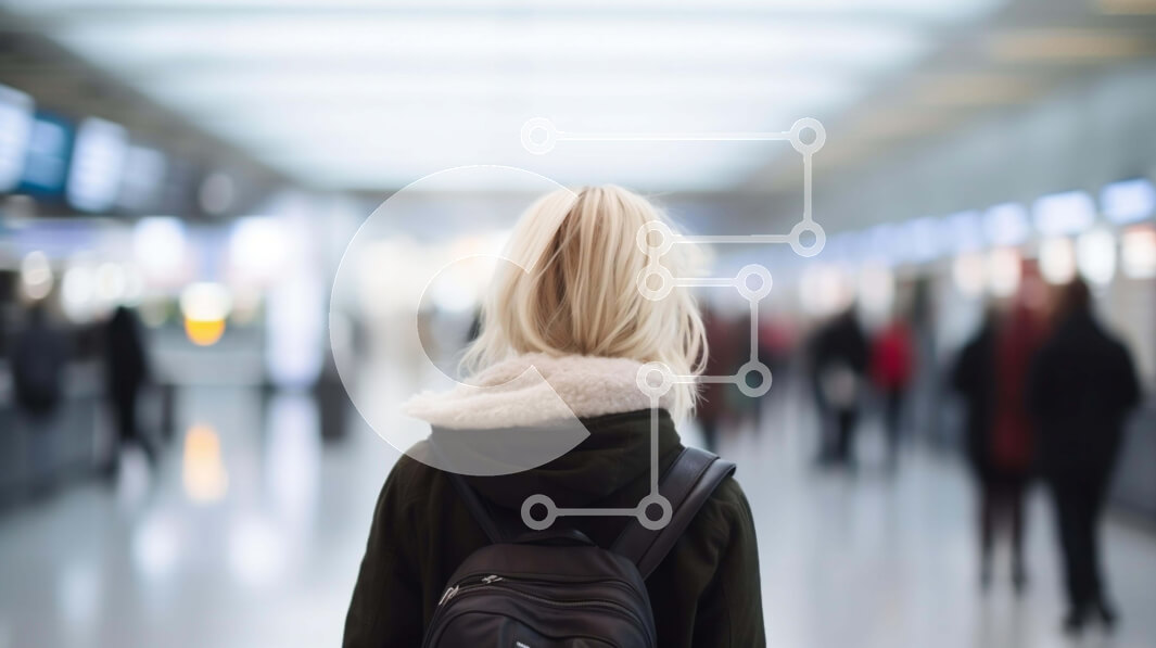 Intra Συλλεκτικό Ξύλινο Παζλ Plywood  4mm - Γυναίκα με σακίδιο που περπατά μέσω του τερματικού σταθμού αεροδρομίου Σε Ξύλινο Κουτί - Διαστάσεις Puzzle: 10x10 cm – 25 κομμάτια