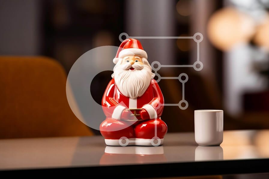 Intra Συλλεκτικό Ξύλινο Παζλ Plywood  4mm - Κόκκινο ειδώλιο Άγιου Βασίλη στο τραπέζι με άδειο φλιτζάνι καφέ Σε Ξύλινο Κουτί - Διαστάσεις: 10x10 cm – 25 κομμάτια