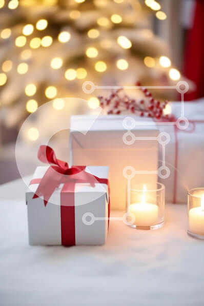 Intra Συλλεκτικό Ξύλινο Παζλ Plywood  4mm - Λευκά κουτιά δώρου με κόκκινη κορδέλα και κηροπήγια Σε Ξύλινο Κουτί - Διαστάσεις: 10x10 cm – 25 κομμάτια