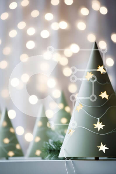 Intra Συλλεκτικό Ξύλινο Παζλ Plywood  4mm - Γιορτινά πράσινα χριστουγεννιάτικα δέντρα με χρυσά αστέρια Σε Ξύλινο Κουτί - Διαστάσεις: 10x10 cm – 25 κομμάτια