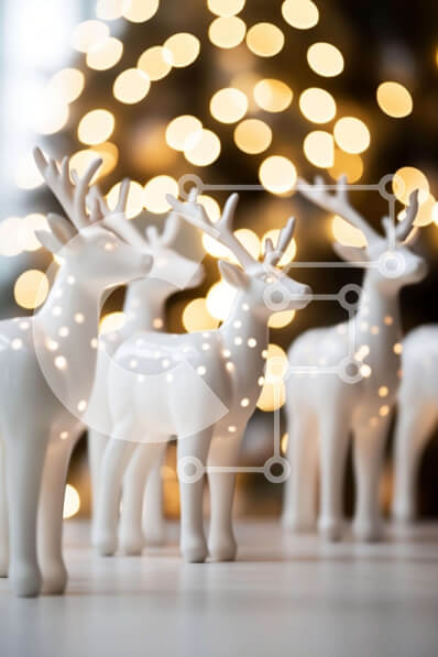 Intra Συλλεκτικό Ξύλινο Παζλ Plywood  4mm - Ομάδα ειδωλίων λευκών ταράνδων μπροστά από ένα φωτισμένο χριστουγεννιάτικο δέντρο Σε Ξύλινο Κουτί - Διαστάσεις: 10x10 cm – 25 κομμάτια