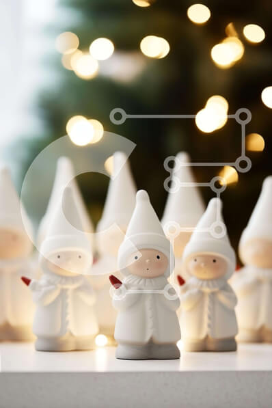 Intra Συλλεκτικό Ξύλινο Παζλ Plywood  4mm - Λευκά αγαλματίδια στο τραπέζι με χριστουγεννιάτικο δέντρο στο φόντο Σε Ξύλινο Κουτί - Διαστάσεις Puzzle: 10x10 cm – 25 κομμάτια