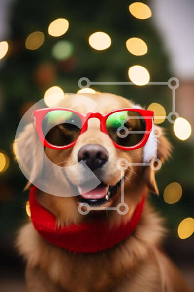 Σετ των 2 Intra Συλλεκτικό Ξύλινο Παζλ Plywood  4mm - Golden Dog με κόκκινα γυαλιά ηλίου και πορτοκαλί φουλάρι Σε Ξύλινο Κουτί - Διαστάσεις: 10x10 cm – 25 κομμάτια