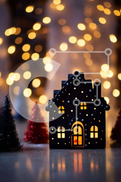 Intra Συλλεκτικό Ξύλινο Παζλ Plywood  4mm - Γιορτινό Χριστουγεννιάτικο Στολίδι Σπιτιού με Φωτάκια και Στολισμένα Δέντρα Σε Ξύλινο Κουτί - Διαστάσεις: 10x10 cm – 25 κομμάτια