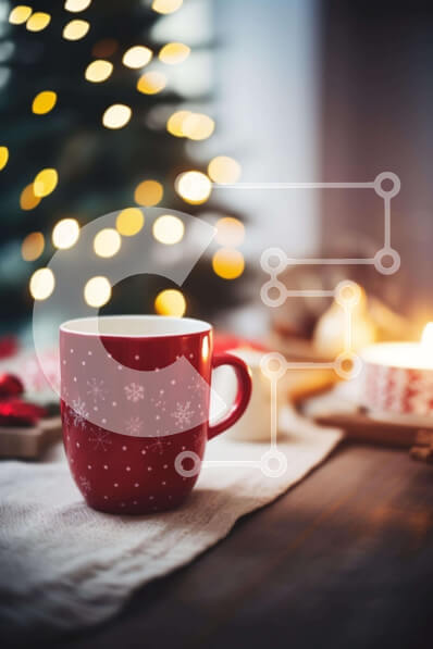 Intra Συλλεκτικό Ξύλινο Παζλ Plywood  4mm - Κόκκινο φλιτζάνι καφέ με χριστουγεννιάτικο δέντρο στο φόντο Σε Ξύλινο Κουτί - Διαστάσεις: 10x10 cm – 25 κομμάτια