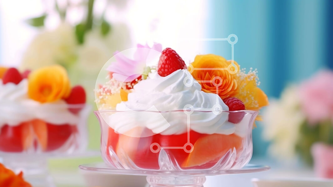 Σετ των 2 Intra Συλλεκτικό Ξύλινο Παζλ Plywood  4mm - Λαχταριστό επιδόρπιο φρούτων με σαντιγί και λουλούδια Σε Ξύλινο Κουτί - Διαστάσεις: 10x10 cm – 25 κομμάτια