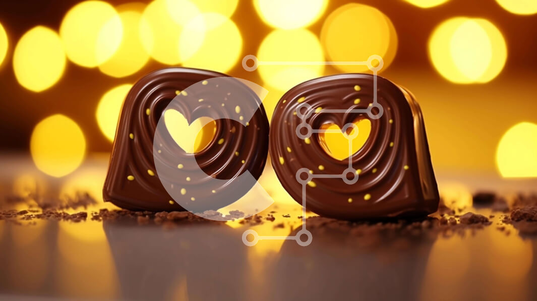 Intra Συλλεκτικό Ξύλινο Παζλ Plywood  4mm - Καραμέλες σοκολάτας σε σχήμα καρδιάς σε χρυσό φόντο Bokeh Σε Ξύλινο Κουτί - Διαστάσεις: 10x10 cm – 25 κομμάτια