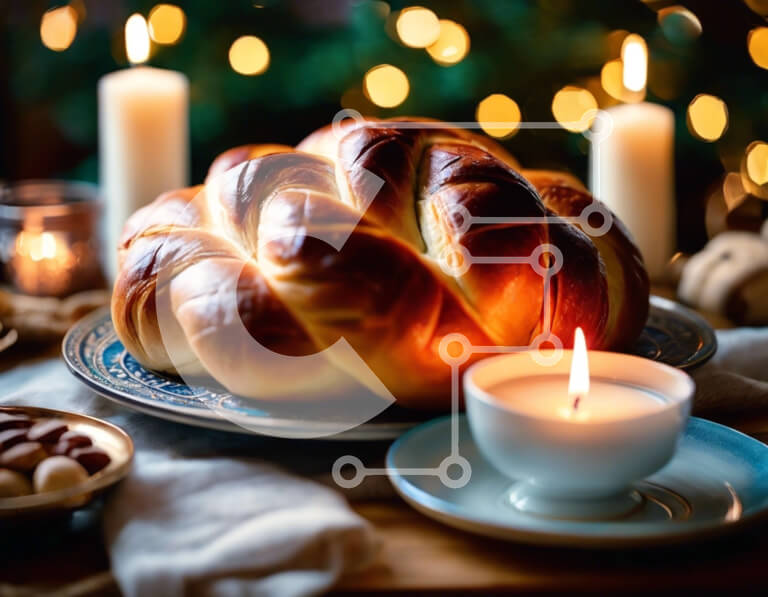 Σετ των 2 Intra Συλλεκτικό Ξύλινο Παζλ Plywood  4mm - Πλεκτό ψωμί με κεριά και άλλα τρόφιμα στο τραπέζι Σε Ξύλινο Κουτί - Διαστάσεις: 10x10 cm – 25 κομμάτια