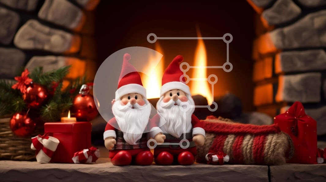 Intra Συλλεκτικό Ξύλινο Παζλ Plywood  4mm - Ειδώλια Άγιου Βασίλη μπροστά από ένα ζεστό τζάκι Σε Ξύλινο Κουτί - Διαστάσεις: 10x10 cm – 25 κομμάτια