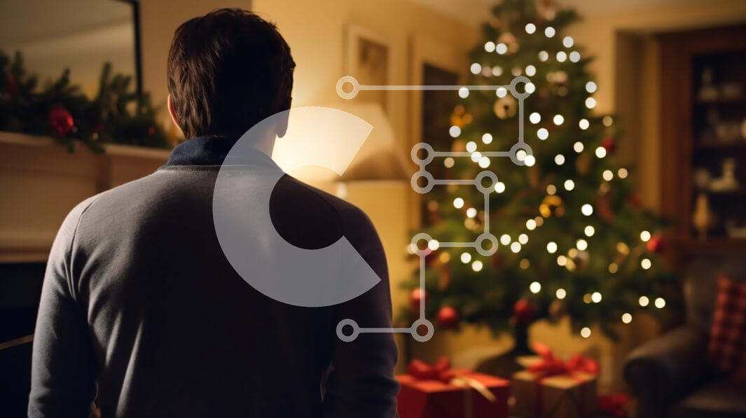 Intra Συλλεκτικό Ξύλινο Παζλ Plywood  4mm - Άτομο που απολαμβάνει το χριστουγεννιάτικο δέντρο με τα φώτα και τα δώρα Σε Ξύλινο Κουτί - Διαστάσεις: 10x10 cm – 25 κομμάτια