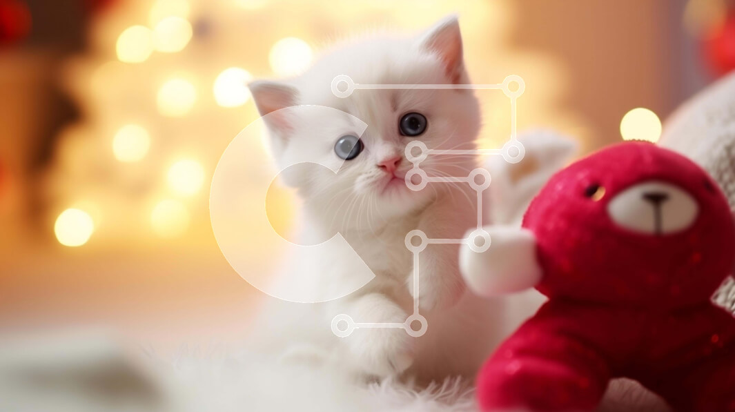 Intra Συλλεκτικό Ξύλινο Παζλ Plywood  4mm - Λευκό γατάκι που παίζει με το κόκκινο αρκουδάκι Σε Ξύλινο Κουτί - Διαστάσεις: 10x10 cm – 25 κομμάτια