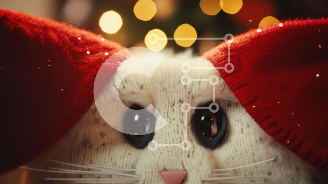 Intra Συλλεκτικό Ξύλινο Παζλ Plywood  4mm - Λευκό παραγεμισμένο ζώο με κόκκινα καπέλα μπροστά από το στολισμένο χριστουγεννιάτικο δέντρο Σε Ξύλινο Κουτί - Διαστάσεις: 10x10 cm – 25 κομμάτια