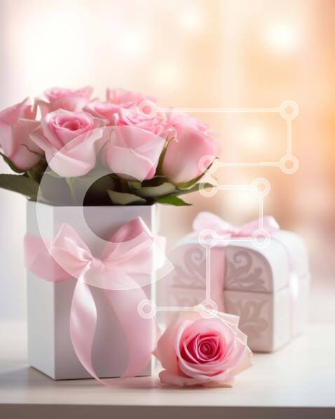 Intra Συλλεκτικό Ξύλινο Παζλ Plywood  4mm - Ροζ τριαντάφυλλα σε βάζο με κουτιά δώρων Σε Ξύλινο Κουτί - Διαστάσεις Puzzle: 10x10 cm – 25 κομμάτια