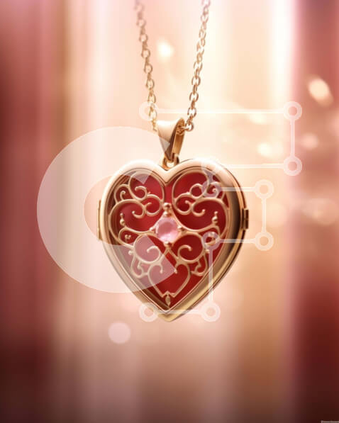 Intra Συλλεκτικό Ξύλινο Παζλ Plywood  4mm - Χρυσό κολιέ σε σχήμα καρδιάς με περίτεχνα σκαλιστή κόκκινη πέτρα Σε Ξύλινο Κουτί - Διαστάσεις Puzzle: 10x10 cm – 25 κομμάτια