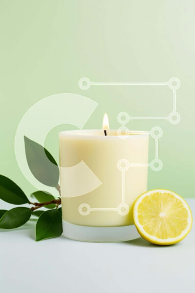 Intra Συλλεκτικό Ξύλινο Παζλ Plywood  4mm - Κερί, λεμόνι και πράσινο φύλλο σε διακοσμητικό φόντο Σε Ξύλινο Κουτί - Διαστάσεις Puzzle: 10x10 cm – 25 κομμάτια