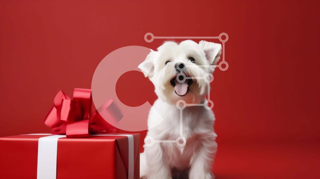 Intra Συλλεκτικό Ξύλινο Παζλ Plywood  4mm - Συγκινημένος σκύλος δίπλα σε ένα ανοιχτό κόκκινο κουτί δώρου Σε Ξύλινο Κουτί - Διαστάσεις: 10x10 cm – 25 κομμάτια