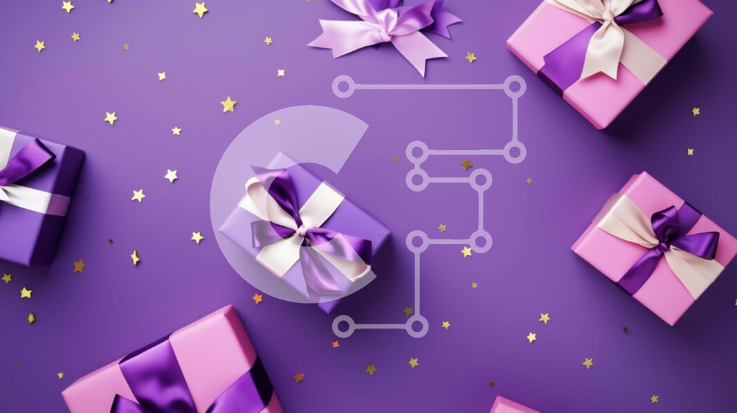 Intra Συλλεκτικό Ξύλινο Παζλ Plywood  4mm - Μωβ και λευκά κουτιά δώρων σε μωβ φόντο με αστέρια και φιόγκους Σε Ξύλινο Κουτί - Διαστάσεις: 10x10 cm – 25 κομμάτια