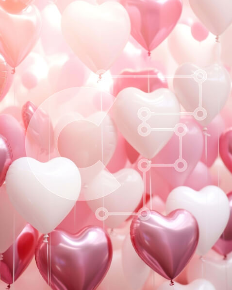 Intra Συλλεκτικό Ξύλινο Παζλ Plywood  4mm - Ροζ και λευκά μπαλόνια σε σχήμα καρδιάς που επιπλέουν στον αέρα Σε Ξύλινο Κουτί - Διαστάσεις Puzzle: 10x10 cm – 25 κομμάτια