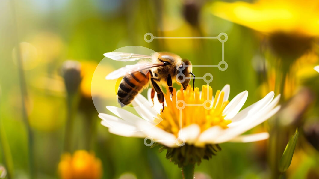 Intra Συλλεκτικό Ξύλινο Παζλ Plywood  4mm - Μέλισσα στα λουλούδια της μαργαρίτας σε ένα ανοιχτό χωράφι Σε Ξύλινο Κουτί - Διαστάσεις: 10x10 cm – 25 κομμάτια