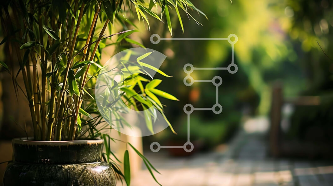 Intra Συλλεκτικό Ξύλινο Παζλ Plywood  4mm - Φυτό μπαμπού σε γλάστρα σε φυσικό περιβάλλον εξωτερικού χώρου Σε Ξύλινο Κουτί - Διαστάσεις: 10x10 cm – 25 κομμάτια