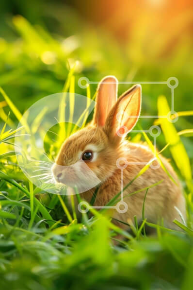 Σετ των 2 Intra Συλλεκτικό Ξύλινο Παζλ Plywood  4mm - Παιχνιδιάρικο και περίεργο καφέ λαγουδάκι με πράσινο γρασίδι Σε Ξύλινο Κουτί - Διαστάσεις: 10x10 cm – 25 κομμάτια