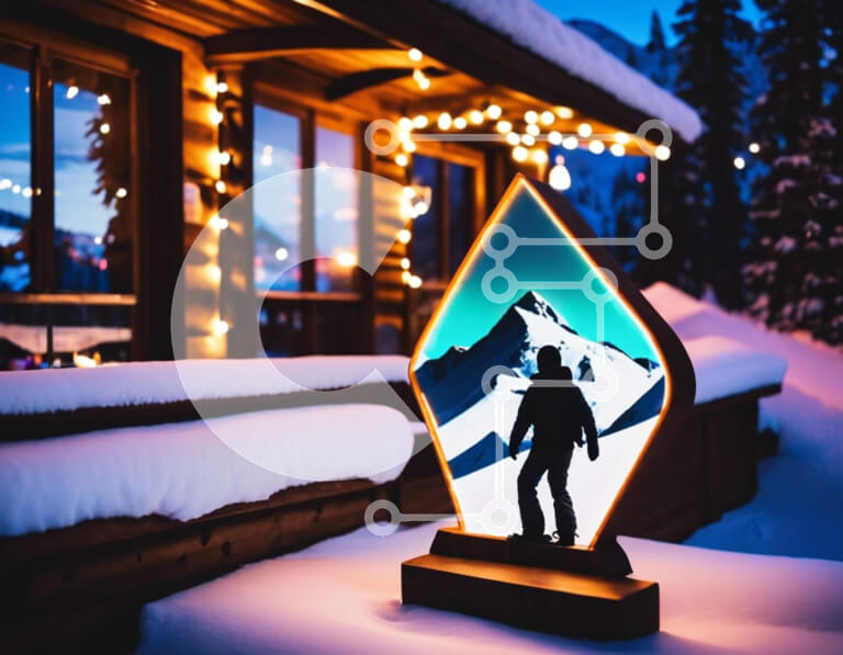 Intra Συλλεκτικό Ξύλινο Παζλ Plywood  4mm - Χειμερινή χώρα των θαυμάτων - Χιονισμένη καμπίνα με φωτισμένο άγαλμα σκιέρ Σε Ξύλινο Κουτί - Διαστάσεις: 10x10 cm – 25 κομμάτια
