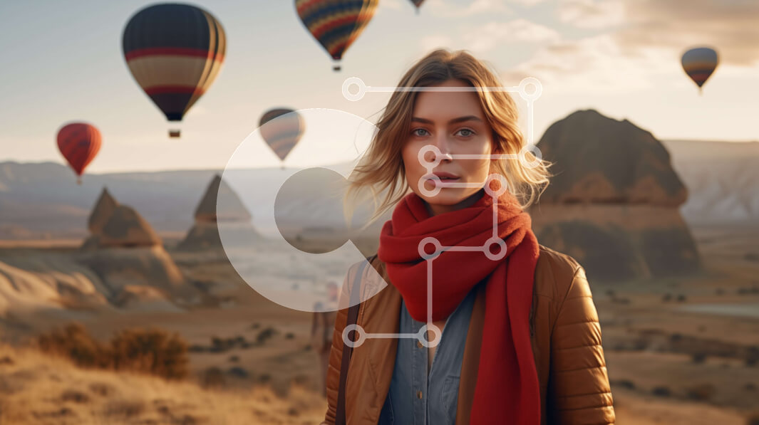 Intra Συλλεκτικό Ξύλινο Παζλ Plywood  4mm - Γυναίκα σε ανοιχτό πεδίο με αερόστατα Σε Ξύλινο Κουτί - Διαστάσεις: 10x10 cm – 25 κομμάτια