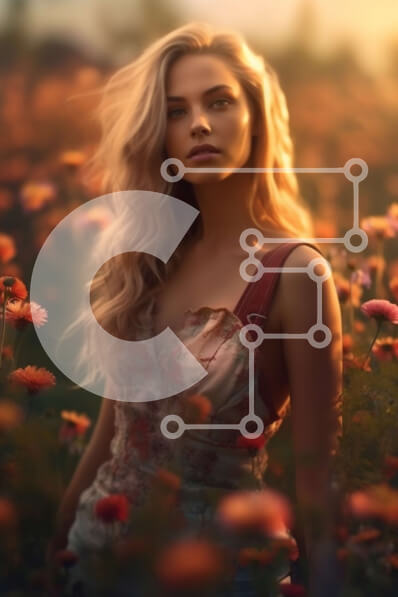 Intra Συλλεκτικό Ξύλινο Παζλ Plywood  4mm - Ονειρική εικόνα μιας νεαρής γυναίκας σε ένα χωράφι με αγριολούλουδα στο ηλιοβασίλεμα Σε Ξύλινο Κουτί - Διαστάσεις Puzzle: 10x10 cm – 25 κομμάτια