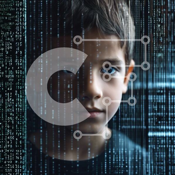 Intra Συλλεκτικό Ξύλινο Παζλ Plywood  4mm - Νεαρό αγόρι μπροστά από δυαδικούς κωδικούς αριθμούς Σε Ξύλινο Κουτί - Διαστάσεις Puzzle: 10x10 cm – 25 κομμάτια