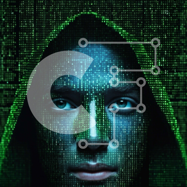 Intra Συλλεκτικό Ξύλινο Παζλ Plywood  4mm - Ανδρικό πρόσωπο καλυμμένο με πράσινα και μπλε εικονοστοιχεία Σε Ξύλινο Κουτί - Διαστάσεις Puzzle: 10x10 cm – 25 κομμάτια