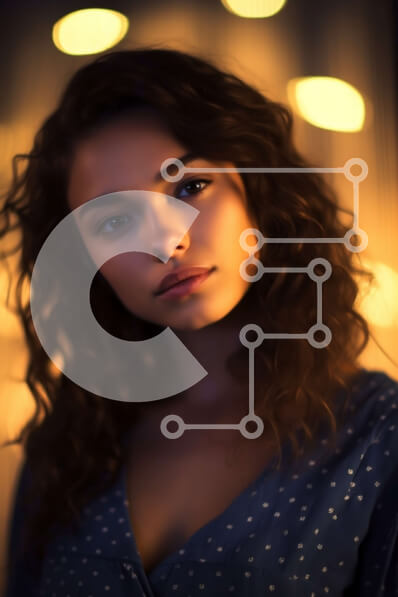 Intra Συλλεκτικό Ξύλινο Παζλ Plywood  4mm - Σοβαρή νεαρή γυναίκα με μπλε φόρεμα που κοιτάζει την κάμερα Σε Ξύλινο Κουτί - Διαστάσεις Puzzle: 10x10 cm – 25 κομμάτια