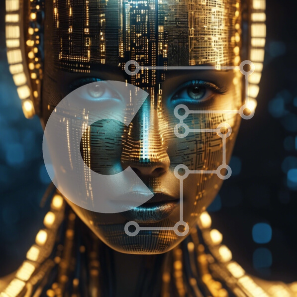 Intra Συλλεκτικό Ξύλινο Παζλ Plywood  4mm - Φουτουριστική γυναίκα με τεχνητό πρόσωπο και λαμπερά μάτια Σε Ξύλινο Κουτί - Διαστάσεις Puzzle: 10x10 cm – 25 κομμάτια