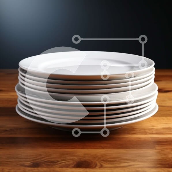 Σετ των 2 Intra Συλλεκτικό Ξύλινο Παζλ Plywood  4mm - Στοίβα από λευκά πιάτα σε ξύλινο τραπέζι Σε Ξύλινο Κουτί - Διαστάσεις: 10x10 cm – 25 κομμάτια