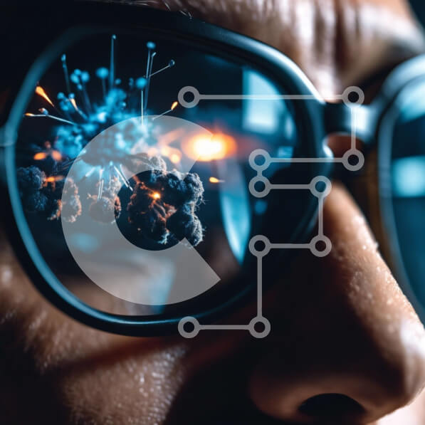 Intra Συλλεκτικό Ξύλινο Παζλ Plywood  4mm - Άνδρας που φοράει γυαλιά ηλίου με σπινθήρες ορατές μέσα από τους φακούς Σε Ξύλινο Κουτί - Διαστάσεις Puzzle: 10x10 cm – 25 κομμάτια