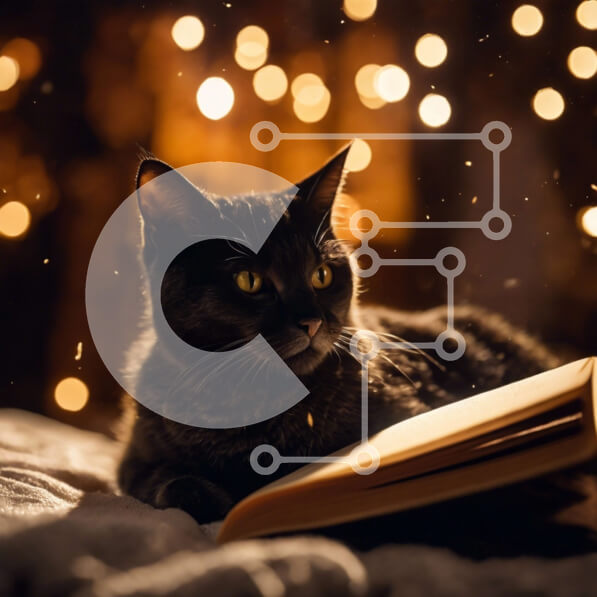 Intra Συλλεκτικό Ξύλινο Παζλ Plywood  4mm - Μαύρη γάτα που διαβάζει ένα βιβλίο σε ένα κρεβάτι Σε Ξύλινο Κουτί - Διαστάσεις: 10x10 cm – 25 κομμάτια