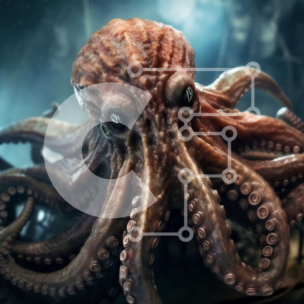 Intra Συλλεκτικό Ξύλινο Παζλ Plywood  4mm - Εκπληκτική ασπρόμαυρη εικόνα ενός χταποδιού που κολυμπά στον ωκεανό Σε Ξύλινο Κουτί - Διαστάσεις: 10x10 cm – 25 κομμάτια