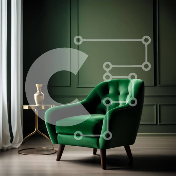 Intra Συλλεκτικό Ξύλινο Παζλ Plywood  4mm - Κομψή πράσινη βελούδινη πολυθρόνα σε δωμάτιο με χαμηλό φωτισμό Σε Ξύλινο Κουτί - Διαστάσεις Puzzle: 10x10 cm – 25 κομμάτια