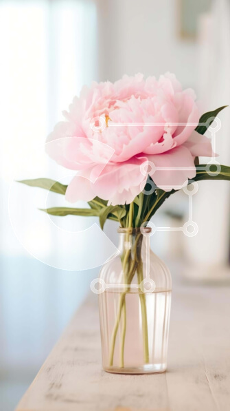 Σετ των 2 Intra Συλλεκτικό Ξύλινο Παζλ Plywood  4mm - Ροζ λουλούδι παιώνιας σε διάφανο βάζο στο τραπέζι Σε Ξύλινο Κουτί - Διαστάσεις: 10x10 cm – 25 κομμάτια