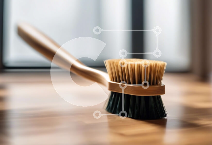 Intra Συλλεκτικό Ξύλινο Παζλ Plywood  4mm - Ξύλινη βούρτσα σε ανοιχτό ξύλινο πάτωμα Σε Ξύλινο Κουτί - Διαστάσεις Puzzle: 10x10 cm – 25 κομμάτια