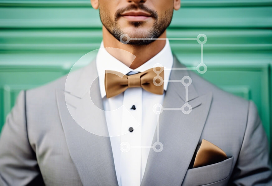 Intra Συλλεκτικό Ξύλινο Παζλ Plywood  4mm - Άνδρας με γκρι κοστούμι και σμόκιν που στέκεται μπροστά από πράσινες πόρτες Σε Ξύλινο Κουτί - Διαστάσεις Puzzle: 10x10 cm – 25 κομμάτια