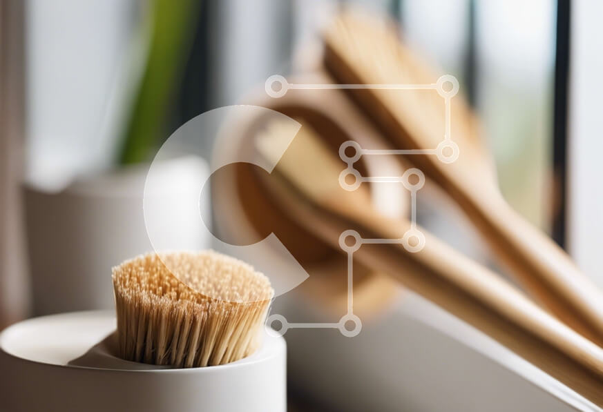 Intra Συλλεκτικό Ξύλινο Παζλ Plywood  4mm - Λευκό Κύπελλο με ξύλινες οδοντόβουρτσες και φυτό στο περβάζι παραθύρου Σε Ξύλινο Κουτί - Διαστάσεις Puzzle: 10x10 cm – 25 κομμάτια