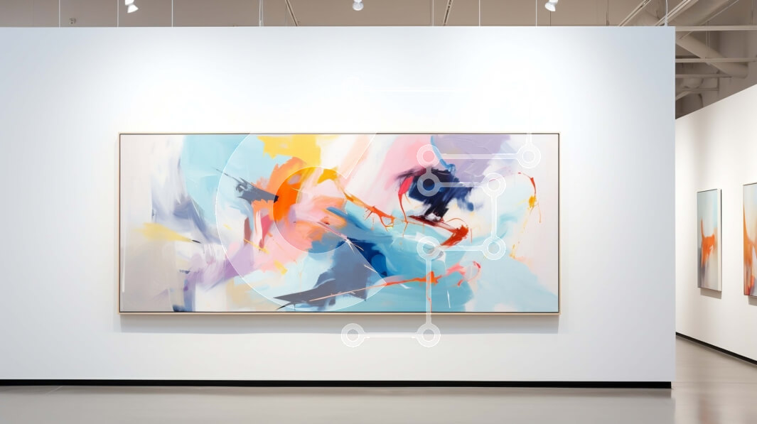 Intra Συλλεκτικό Ξύλινο Παζλ Plywood  4mm - Γκαλερί μοντέρνας τέχνης με αφηρημένες ζωγραφιές σε μπλε, πορτοκαλί και κίτρινο χρώμα Σε Ξύλινο Κουτί - Διαστάσεις Puzzle: 10x10 cm – 25 κομμάτια