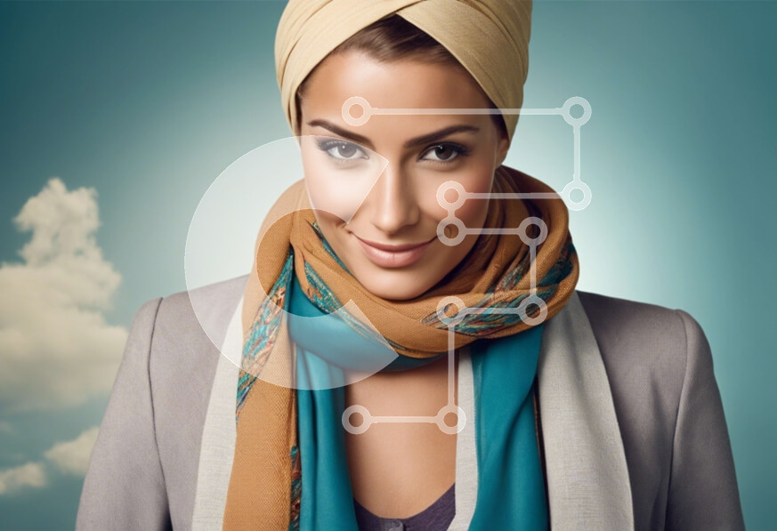 Intra Συλλεκτικό Ξύλινο Παζλ Plywood  4mm - Χαμογελαστή γυναίκα με κασκόλ και τουρμπάνι σε εξωτερικούς χώρους Σε Ξύλινο Κουτί - Διαστάσεις Puzzle: 10x10 cm – 25 κομμάτια