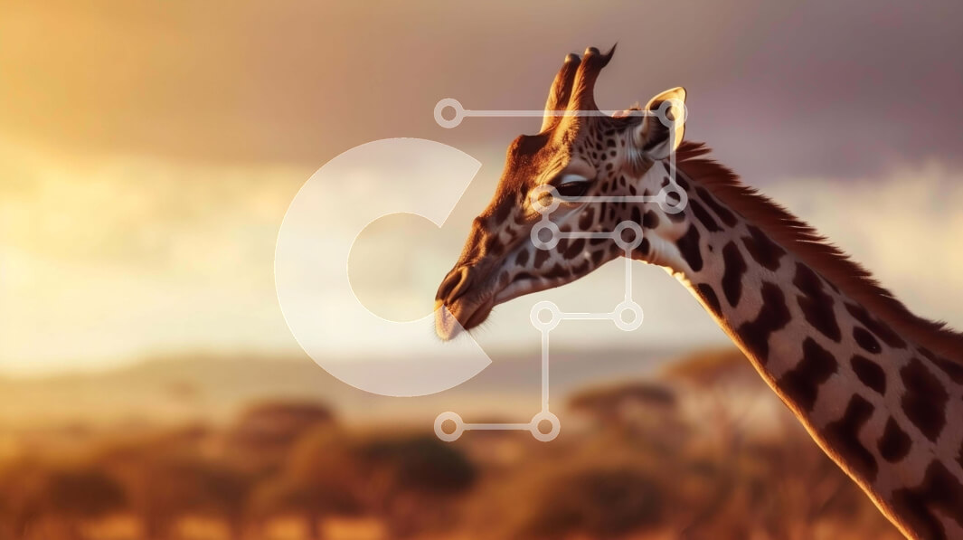 Intra Συλλεκτικό Ξύλινο Παζλ Plywood  4mm - Καμηλοπάρδαλη σε ένα χορταριασμένο χωράφι στο ηλιοβασίλεμα Σε Ξύλινο Κουτί - Διαστάσεις: 10x10 cm – 25 κομμάτια