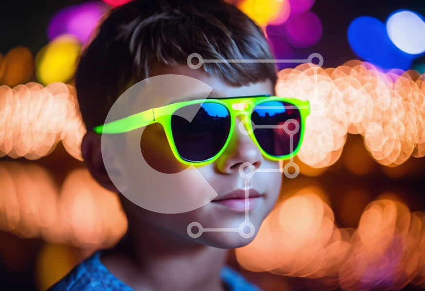 Intra Συλλεκτικό Ξύλινο Παζλ Plywood  4mm - Νεαρό αγόρι με γυαλιά ηλίου νέον Σε Ξύλινο Κουτί - Διαστάσεις Puzzle: 10x10 cm – 25 κομμάτια